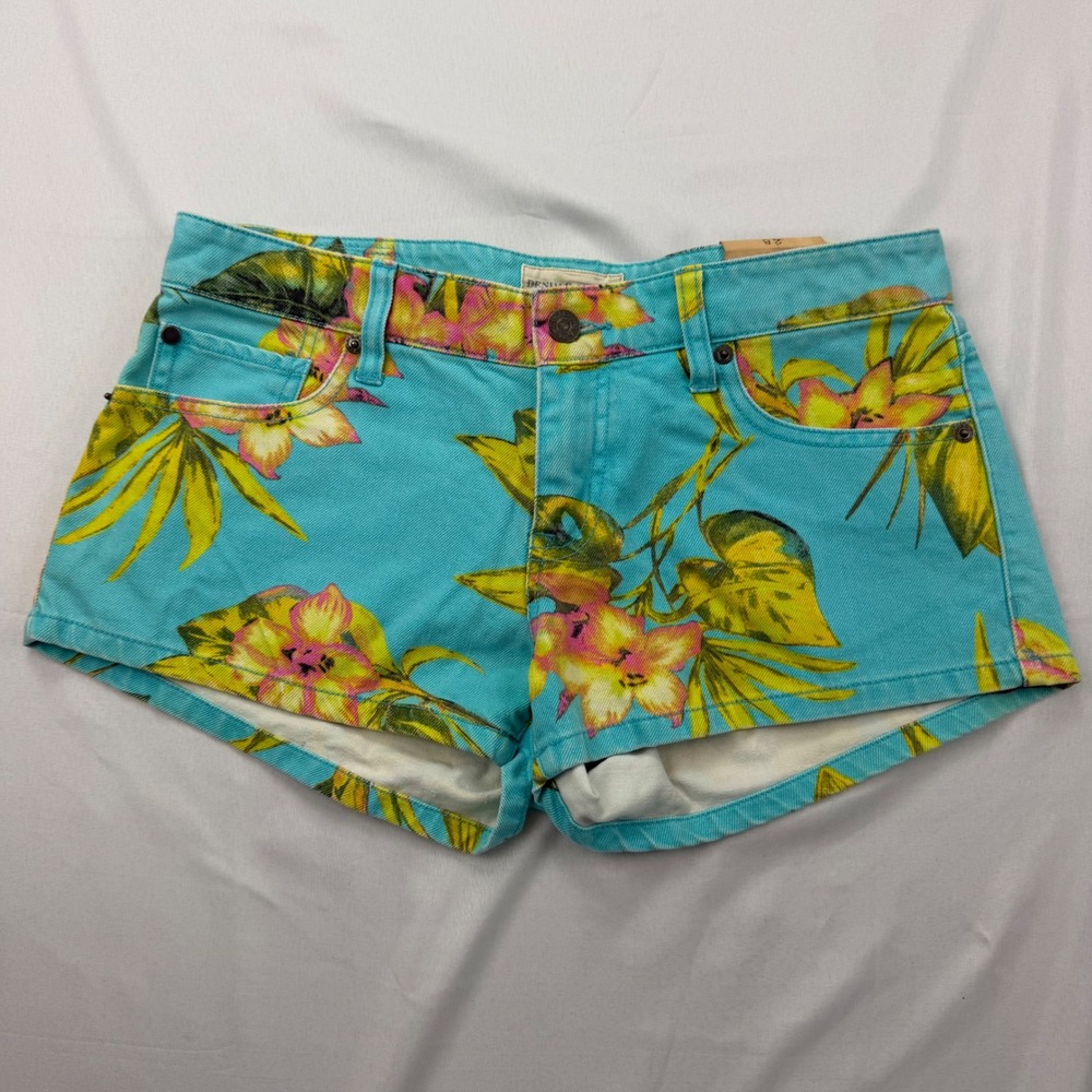 Denim & Supply Ralph Lauren Shorts Women 28 Blue Tropical Floral Mini Denim‎